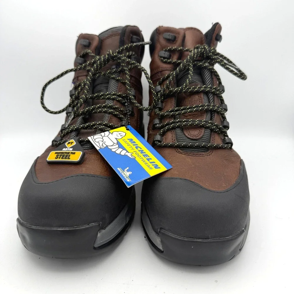 Michelin Mens‎ 12W HydroEdge Steel Toe Work Boots Brown Waterproof Oil Resistant